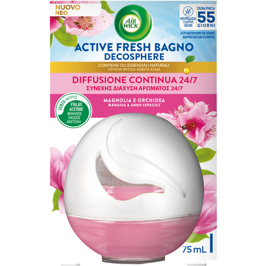 AIR WICK ACTIVE FRESH BAGNO DECOSPHERE 75ML MAGNOLIA E ORCHIDEA
