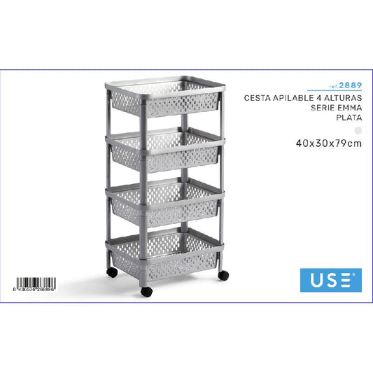 USE FAMILY EMMA ELEGANT CARRELLO PORTAFRUTTA 4 CESTINI CM.40X30X79 SILVER
