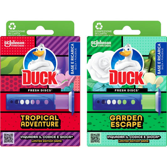 DUCK FRESH DISCS BASE + 6 DISCS TROPICAL ADVENTURE/GARDEN ESCAPE ASSORTITE
