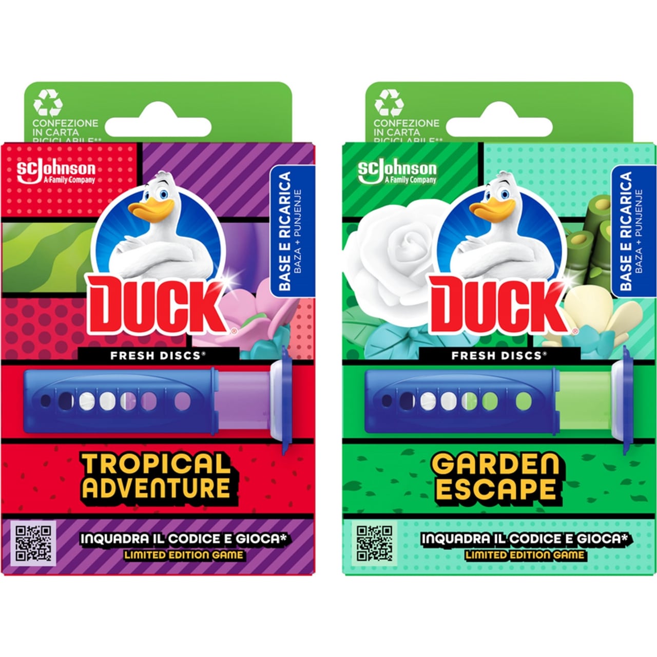 DUCK FRESH DISCS BASE + 6 DISCS TROPICAL ADVENTURE/GARDEN ESCAPE ASSORTITE