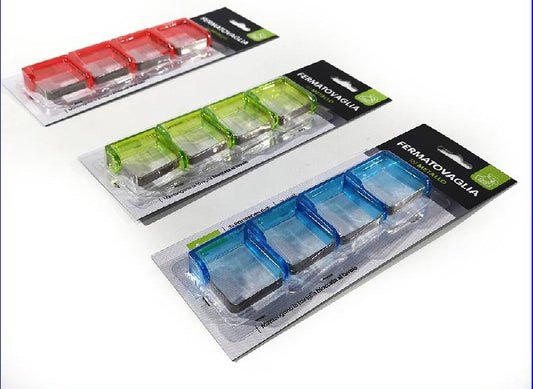 GENERAL TRADE SET 4 FERMATOVAGLIA IN METALLO E PPLASTICA COLORI ASSORTITI