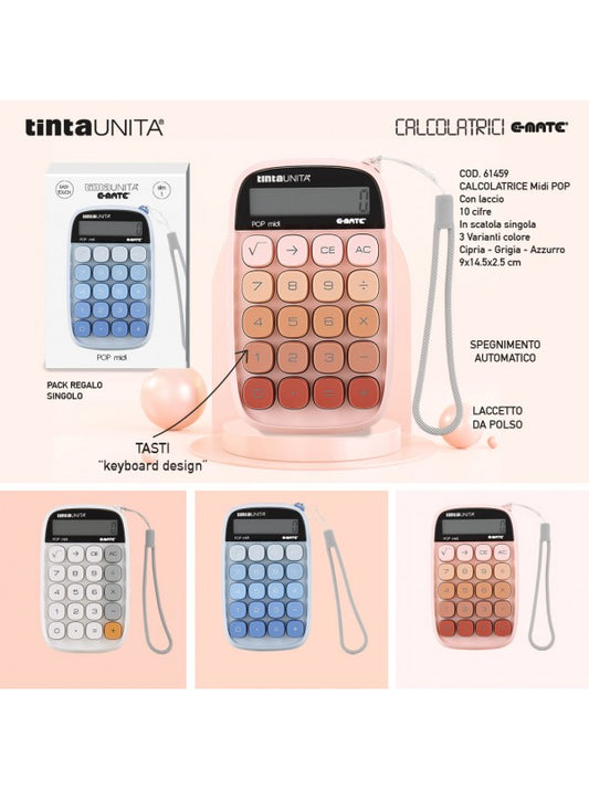 TINTA UNITA CALCOLATRICE DA TAVOLO POP MIDI CON LACCIO 12 CIFRE COD.61459