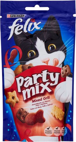 FELIX PARTY MIX SNACKS 60G MIXED GRILL AROMATIZZATO CON MANZO,POLLO E SALMONE