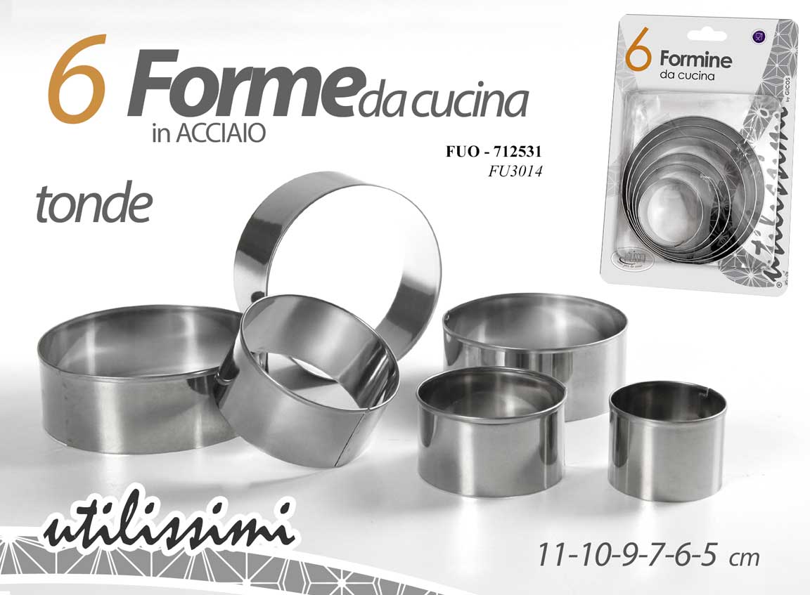GICOS 6 FORME DA CUCINA IN ACCIAIO TONDE CM.5-6-7-9-10-11