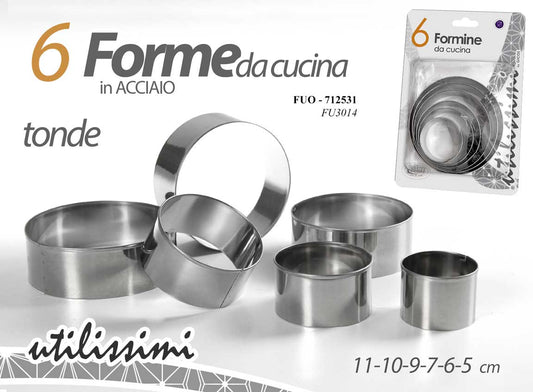 GICOS 6 FORME DA CUCINA IN ACCIAIO TONDE CM.5-6-7-9-10-11