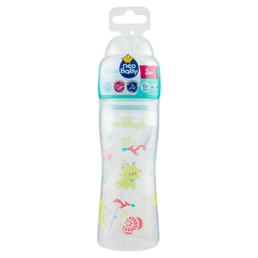 NEOBABY BIBERON PLASTICA COLLO LARGO 250ML 2M+ DINO VERDE