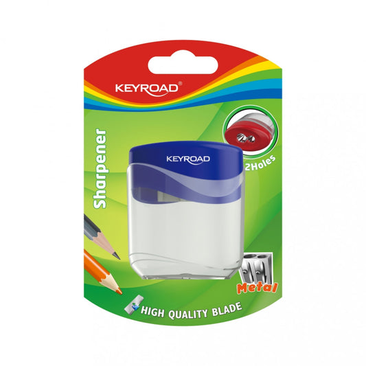 CWR KEYROAD TEMPERAMATITE SHARPENER 2 FORI IN METALLO CON CONTENITORE