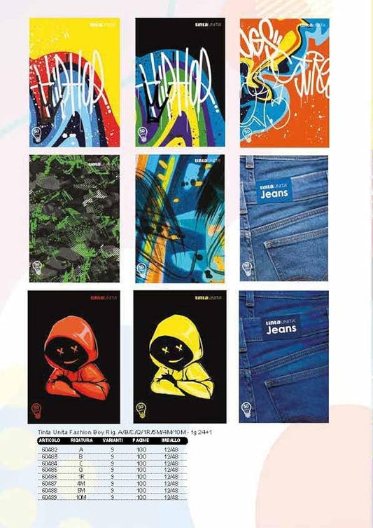 TINTA UNITA QUADERNONE MAXI TRENDY BOY 100 GR 24+1 FOGLI RIGO A