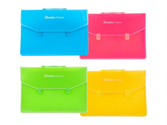 VERNICE FRESCA VALIGETTA PPL BORDO TESSUTO COLORI FLUO CM.26X38,5X4