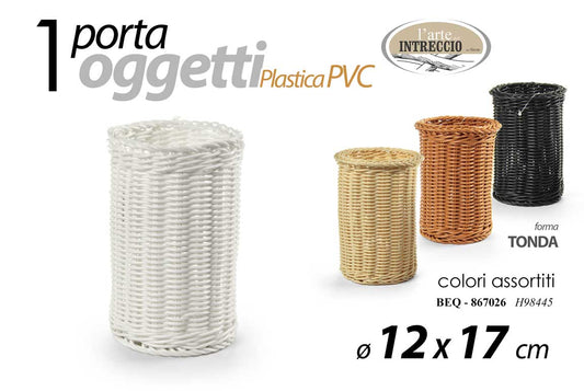 GICOS PORTA OGGETTI PLASTICA PVC INTRECCIATO FORMA TONDA CM.12X17 COLORI ASSORTITI