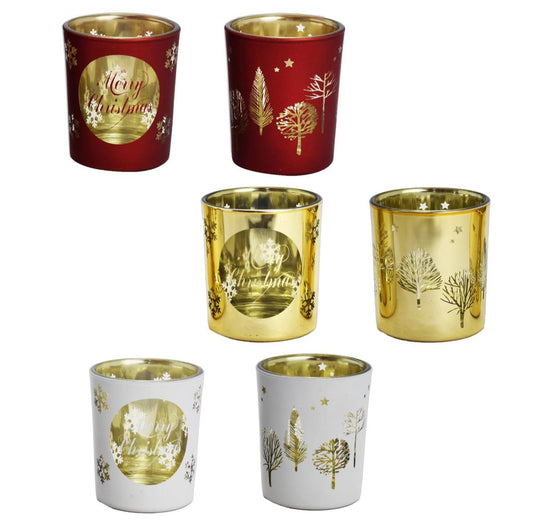KASAVIVA NATALE PORTACANDELA CHRISTMAS IN VETRO CON CANDELA CM.5,5X6,5H ASSORTITO