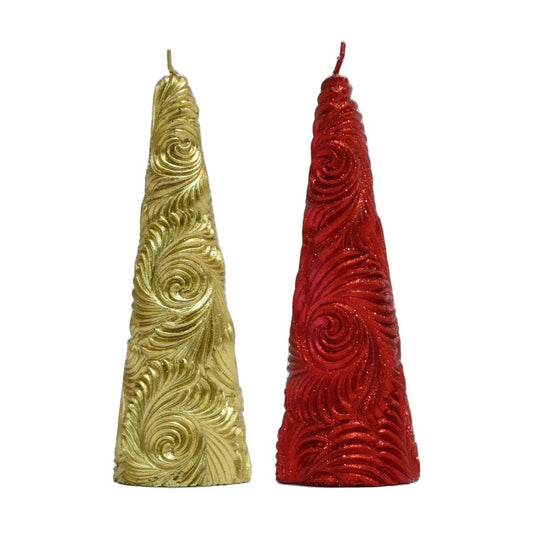 KASAVIVA NATALE CANDELA CONO VORTEX CM.15H ORO/ROSSO 1PZ ASSORTITA