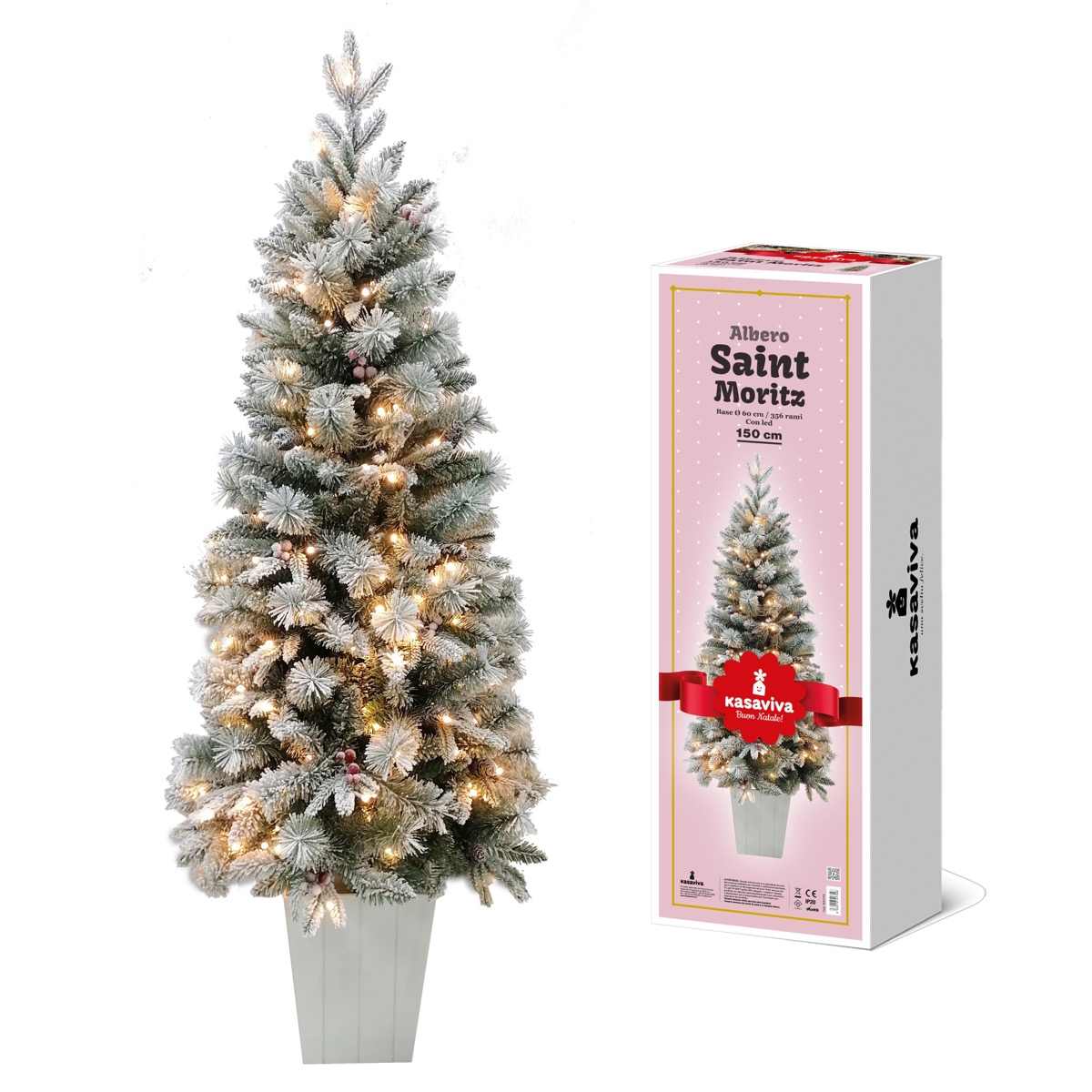 KASAVIVA NATALE ALBERO SAINT MORITZ INNEVATO CON LED CM.150 TIPS 356