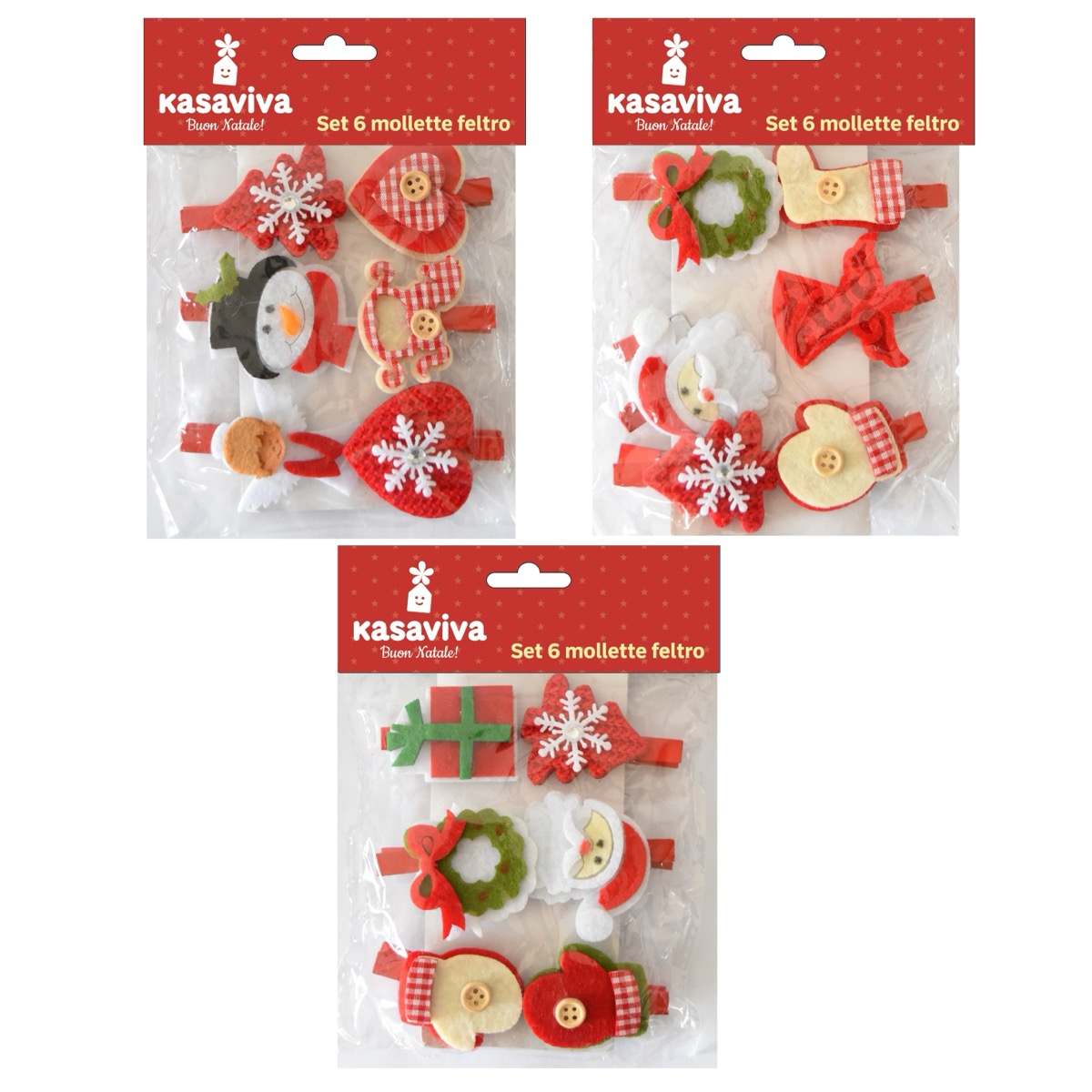 KASAVIVA NATALE SET 6 MOLLETTE FELTRO ASSORTITE