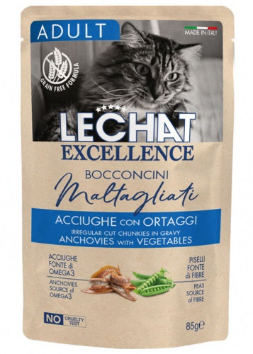 LECHAT EXCELLENCE BOCCONCINI MALTAGLIATI 85G ADULT ACCIUGHE CON ORTAGGI