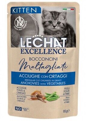 LECHAT EXCELLENCE BOCCONCINI MALTAGLIATI 85G KITTEN ACCIUGHE CON ORTAGGI