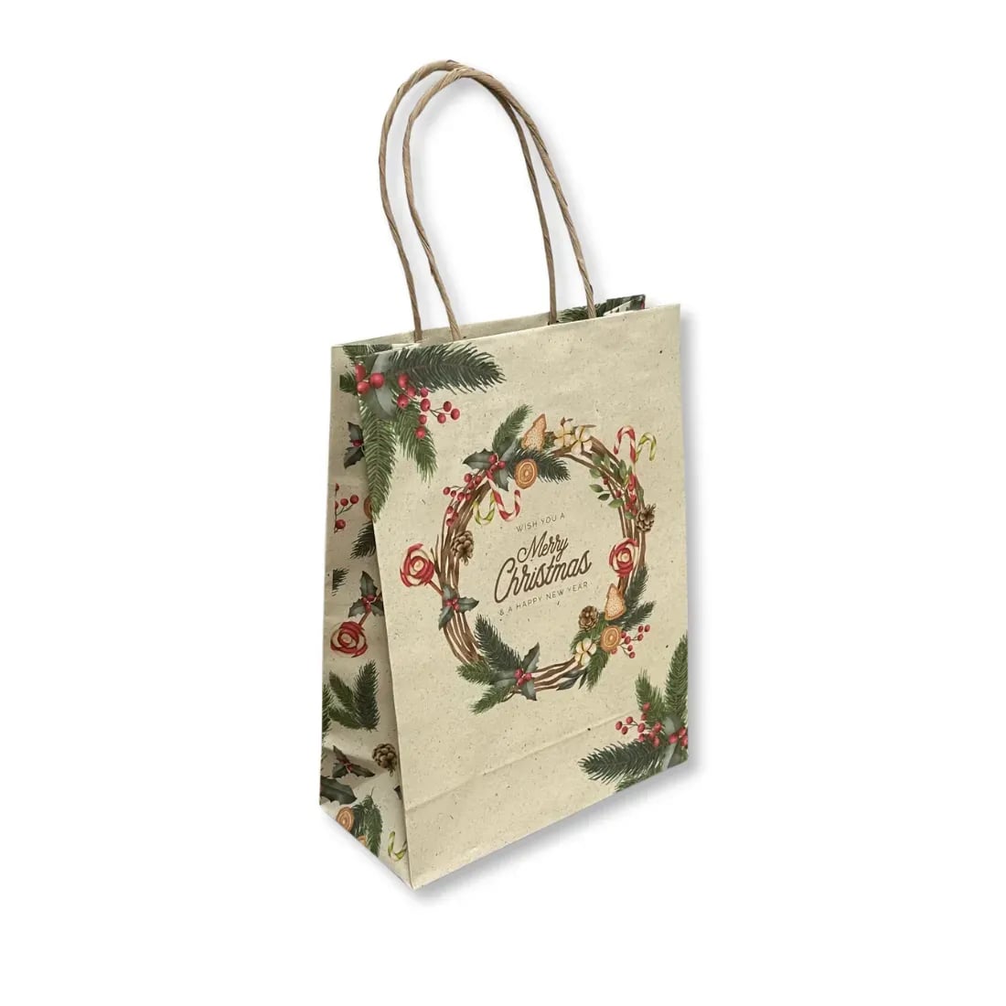 SHOPPER CARTA MANICO RITORTO 26+11X37 GHIRLANDA MERRY CHRISTMAS