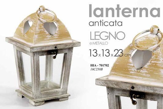 GICOS LANTERNA ANTICATA LEGNO E METALLO CM.13X13X23