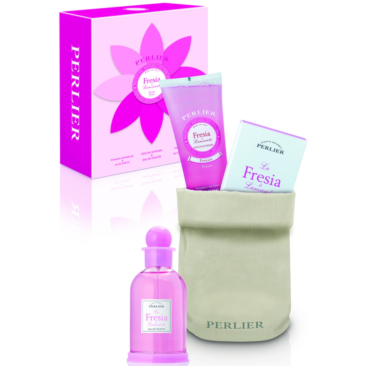PERLIER CONFEZIONE FRESIA DI LANZAROTE DOCCIA CREMA 250ML + SAPONE LIQUIDO 300ML + ELISIR DI PROFUMO 100ML