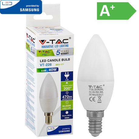 V-TAC LED CANDLE BULB OLIVA 4.5W=40W 3000K