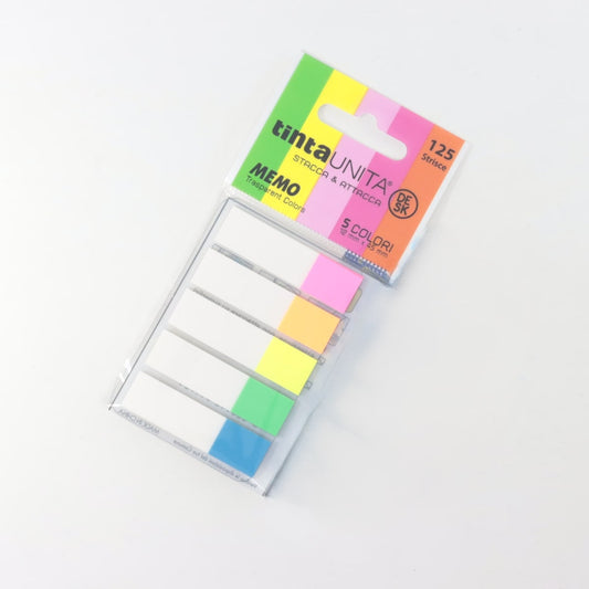 TINTA UNITA DESK STACCA & ATTACCA MEMO TRASPARENT COLORS 125 STRISCE 12MM X 45MM 5 COLORI