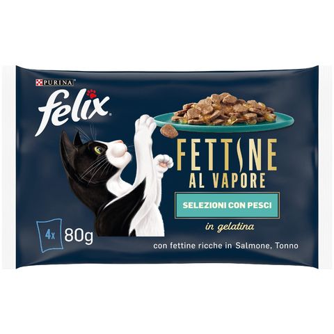 FELIX FETTINE AL VAPORE 4X80G SELEZIONI CON PESCI IN GELATINA SALMONE/TONNO