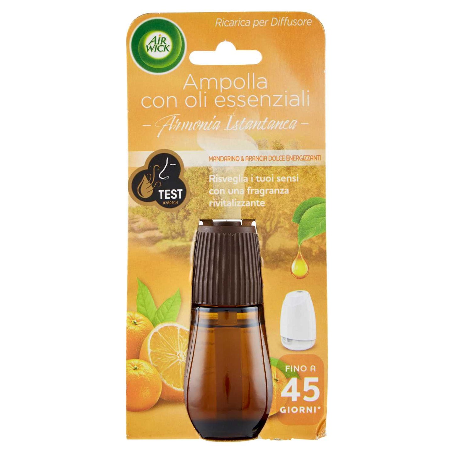 AIR WICK RICARICA AMPOLLA CON OLI ESSENZIALI MANDARINO E ARANCIA DOLCE ENERGIZZANTI 45GG