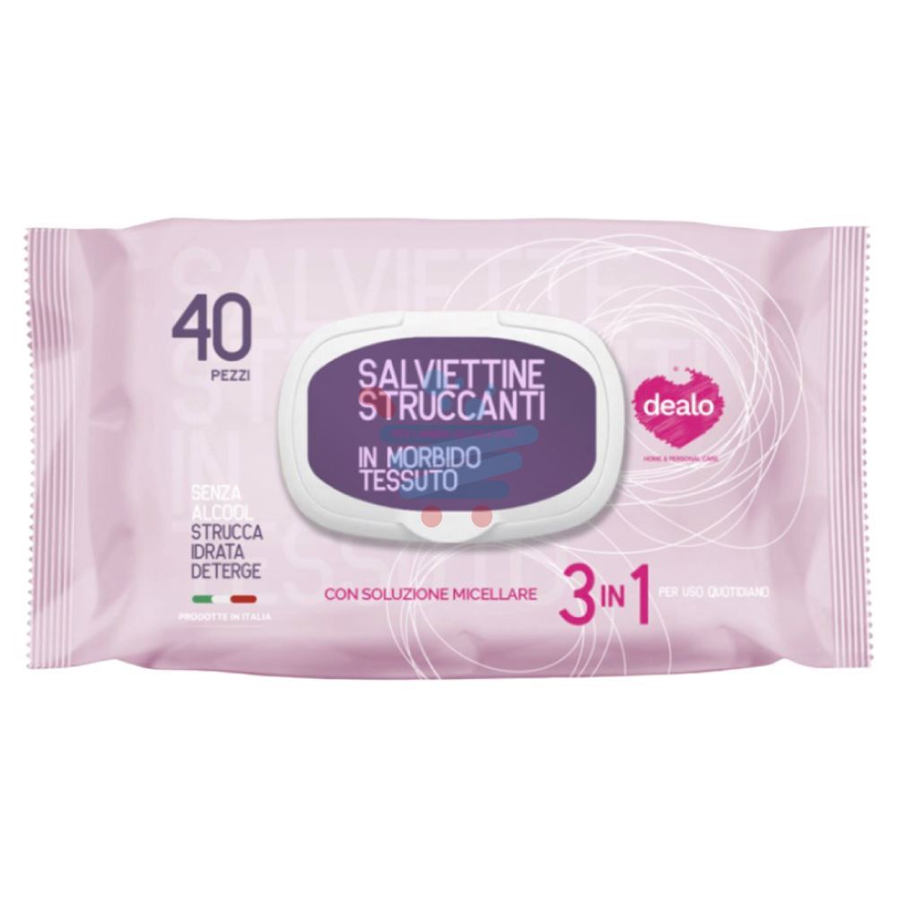 DEALO SALVIETTE STRUCCANTI 3IN1 IN MORBIDO TESSUTO 40PZ CON SOLUZIONE MICELLARE