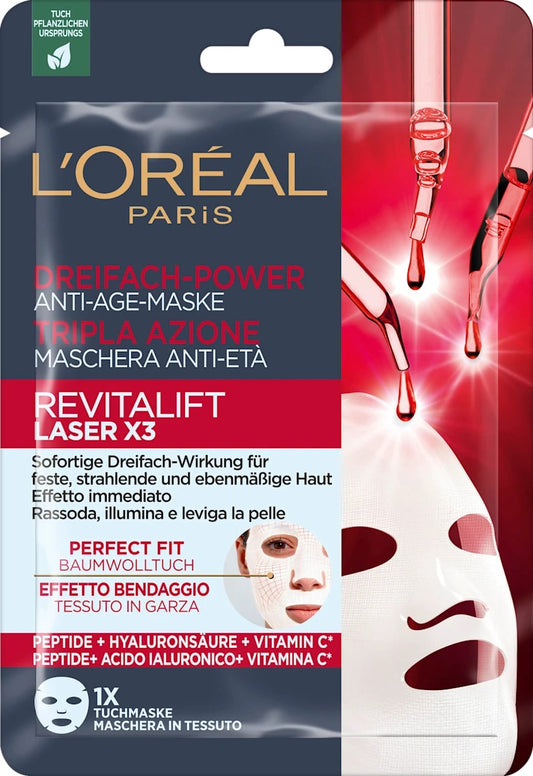 L'OREAL REVITALIFT LASER X3 TRIPLA AZIONE MASCHERA ANTI-ETA' IN TESSUTO 28G