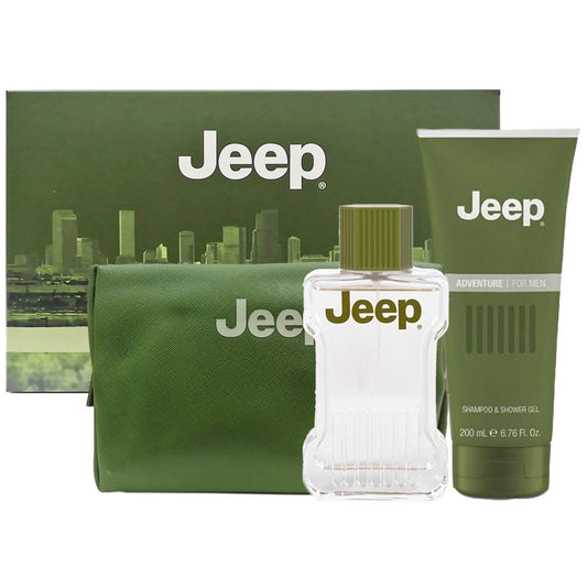 JEEP ADVENTURE FOR MEN CONFEZIONE REGALO SHAMPOO & SHOWER GEL 200ML + AFTERSHAVE BALM 100ML + JEEP OFFICIAL BEAUTY CASE