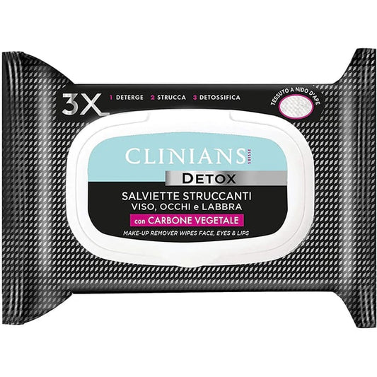 CLINIANS DETOX SALVIETTE STRUCCANTI VISO,OCCHI E LABBRA 25PZ CON CARBONE VEGETALE