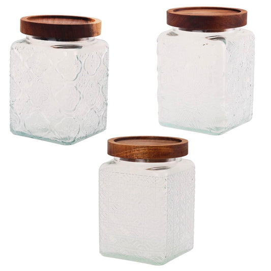KASAVIVA VINTAGE BARATTOLO IN VETRO CON COPERCHIO ACACIA CM.10X10X14H
