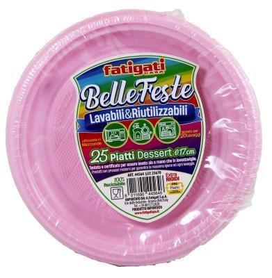 FATIGATI BELLE FESTE PIATTI DESSERT LAVABILI& RIUTILIZZABILI 25PZ ROSA