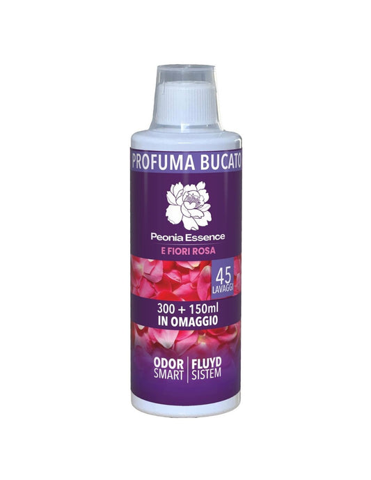PEONIA ESSENCE PROFUMA BUCATO 300+150ML OMAGGIO 45 LAVAGGI PEONIA E FIORI ROSA