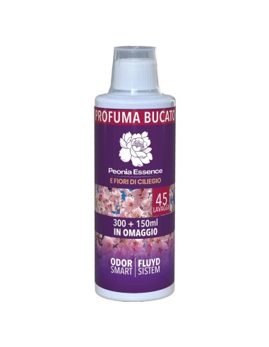 PEONIA ESSENCE PROFUMA BUCATO 300+150ML OMAGGIO 45 LAVAGGI PEONIA E FIORI DI CILIEGIO