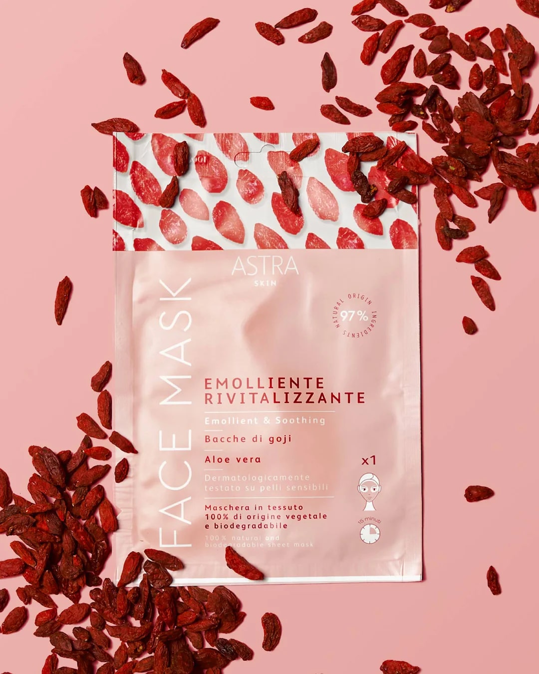 ASTRA SKIN MASCHERA VISO IN TESSUTO SIERO 12ML EMOLLIENTE RIVITALIZZANTE BACCHE DI GOJI ALOE VERA