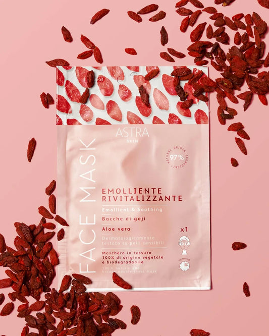 ASTRA SKIN MASCHERA VISO IN TESSUTO SIERO 12ML EMOLLIENTE RIVITALIZZANTE BACCHE DI GOJI ALOE VERA