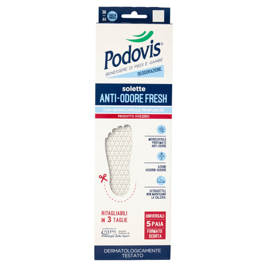 PODOVIS PIEDI E GAMBE SOLETTE ANTI-ODORE FRESH 5 PAIA SIZE UNICA 36-44 UNIVERSALI FORMATO SCORTA