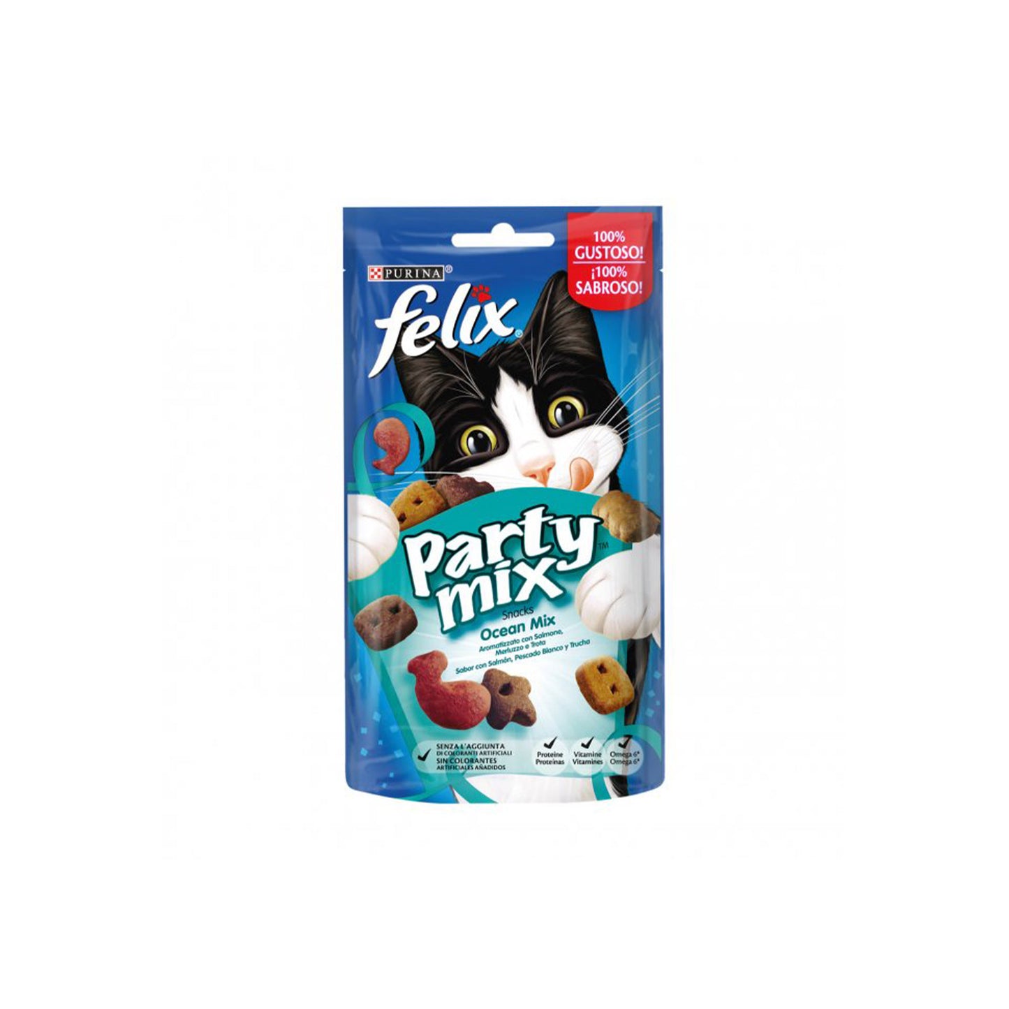 FELIX PARTY MIX SNACKS 60G OCEAN MIX AROMATIZZATO CON SALMONE,MERLUZZO E TROTA