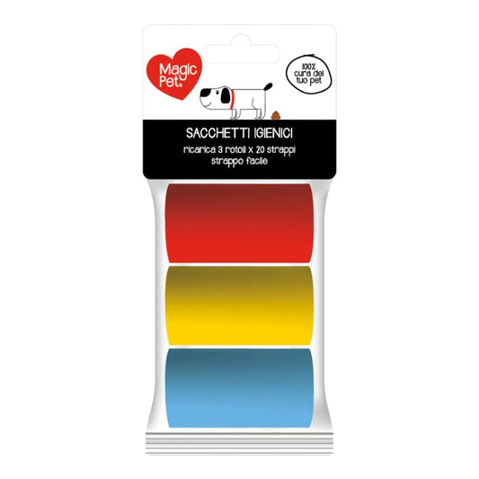 MAGIC PET SACCHETTI IGIENICI RICARICA 3 ROTOLI X 20 STRAPPI STRAPPO FACILE