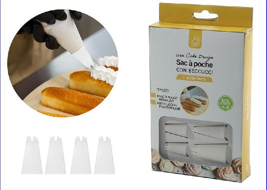 GENERAL TRADE LINEA CAKE DESIGN SAC A POCHE CON BECCUCCI SET 8 SAC A POCHE MONOUSO + 4 BECCUCCI