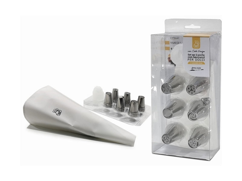 GENERAL TRADE LINEA CAKE DESIGN SAC A POCHE CON BECCUCCI IN ACCIAIO INOX SET 1 SAC A POCHE + 6 BECCUCCI