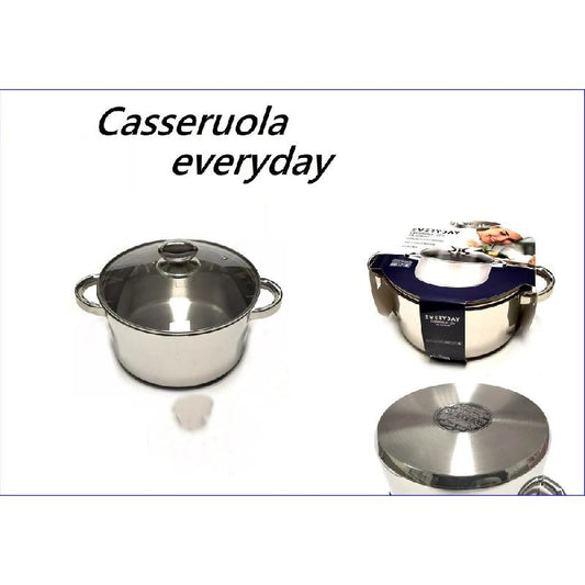 LETIZIA EVERYDAY CASSERUOLA IN ACCIAIO CON COPERCHIO IN VETRO CM.22