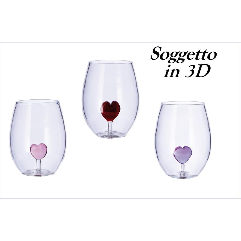 AD TREND BICCHIERE VETRO 3D CUORE 50CL ASSORTITO