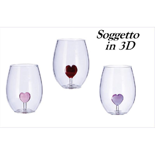AD TREND BICCHIERE VETRO 3D CUORE 50CL ASSORTITO