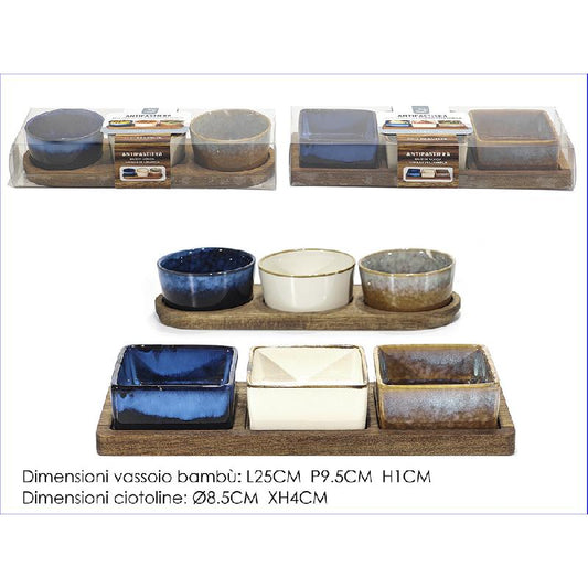GENERAL TRADE SET 3PZ ANTIPASTIERA REACT CON VASSOIO BAMBOO 2 FANTASIE ASSORTITE