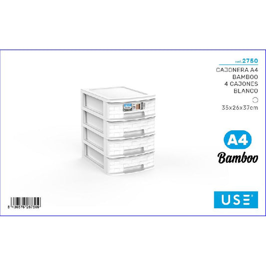 USE BAMBOO CASSETTIERA A4 BIANCO 4 CASSETTI CM.35X26X37
