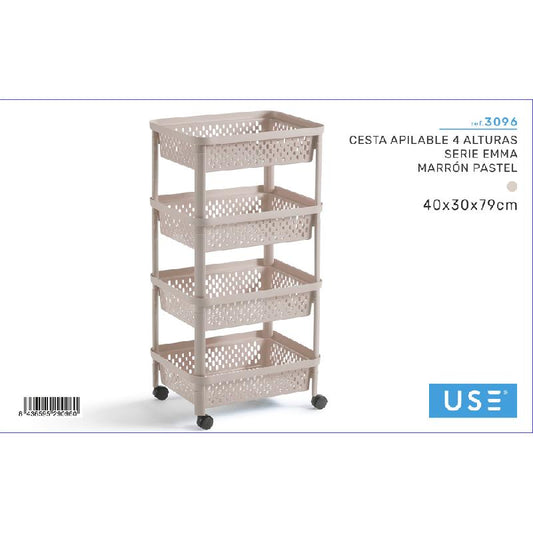 USE FAMILY EMMA ELEGANT CARRELLO PORTAFRUTTA 4 CESTINI CM.40X30X79 MARRONE PASTELLO