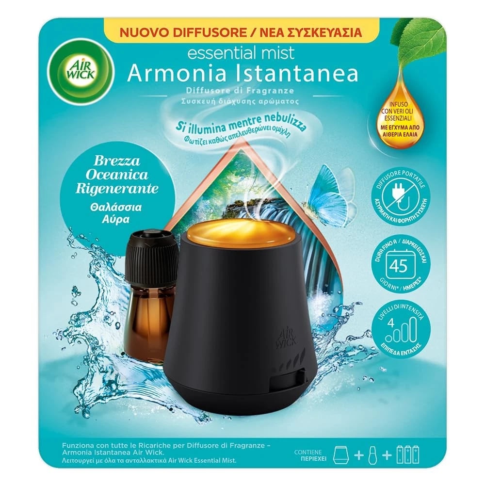 AIR WICK DIFFUSORE COMPLETO OLI ESSENZIALI ARMONIA ISTATANEA RICARICA BREZZA OCEANICA RIGENERANTE