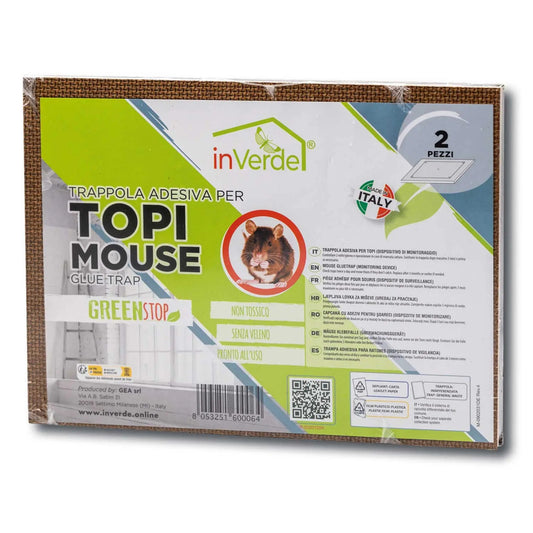 IN VERDE TRAPPOLA ADESIVA PER TOPI MOUSE GREENSTOP CM.19X14 2PZ